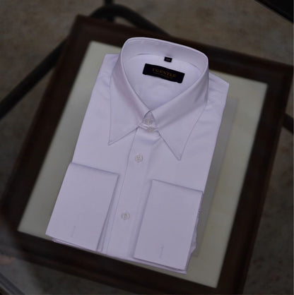 Snap-Tab Collar French Cuff Shirt — Elegant White