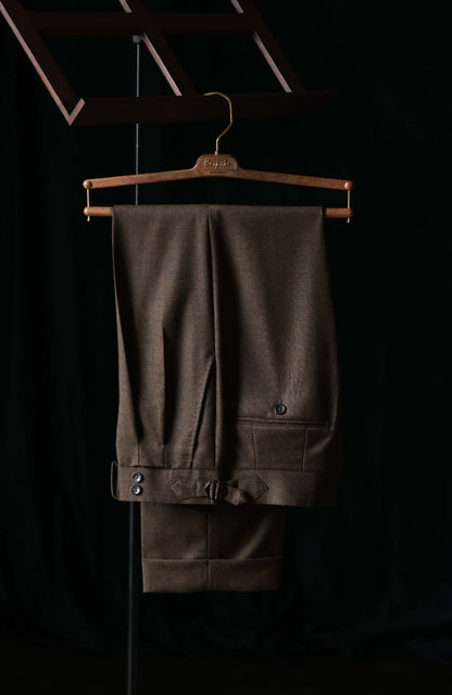 Suit Trousers with Parisian Side Adjusters and High-Waisted — Flannel Cigar Brown
