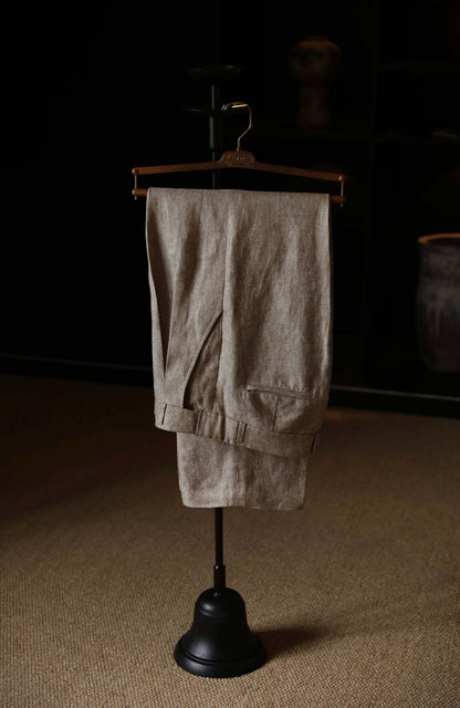 Heavyweight Linen Elasticated Waist with Drawstring Trousers — Dune Beige