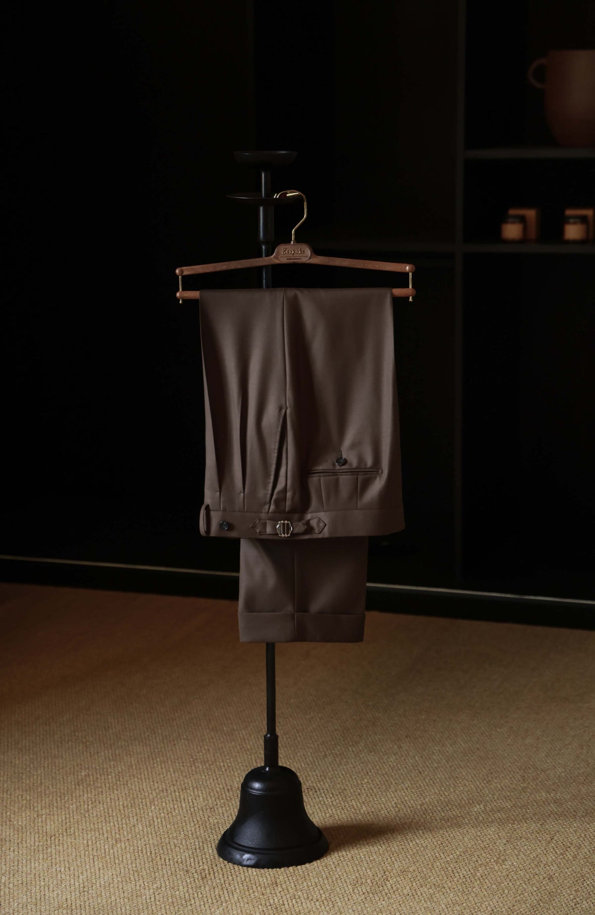 100% Merino Wool High-Waisted Straight-Leg Trousers with Side-Adjusters — Burnt Umber Autumn Check