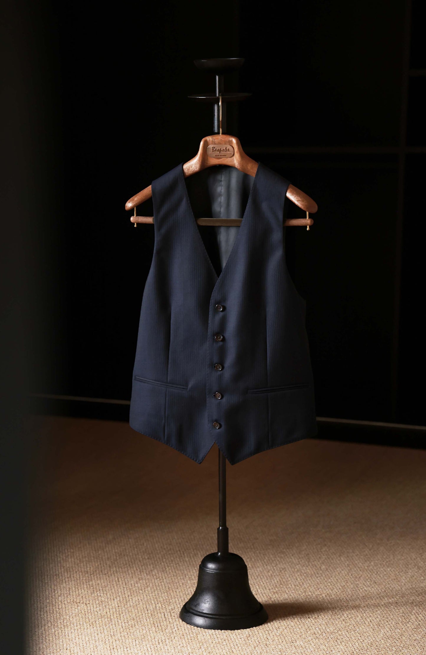 Wool-Silk Herringbone V-Neck Waistcoat — Abyss Blue