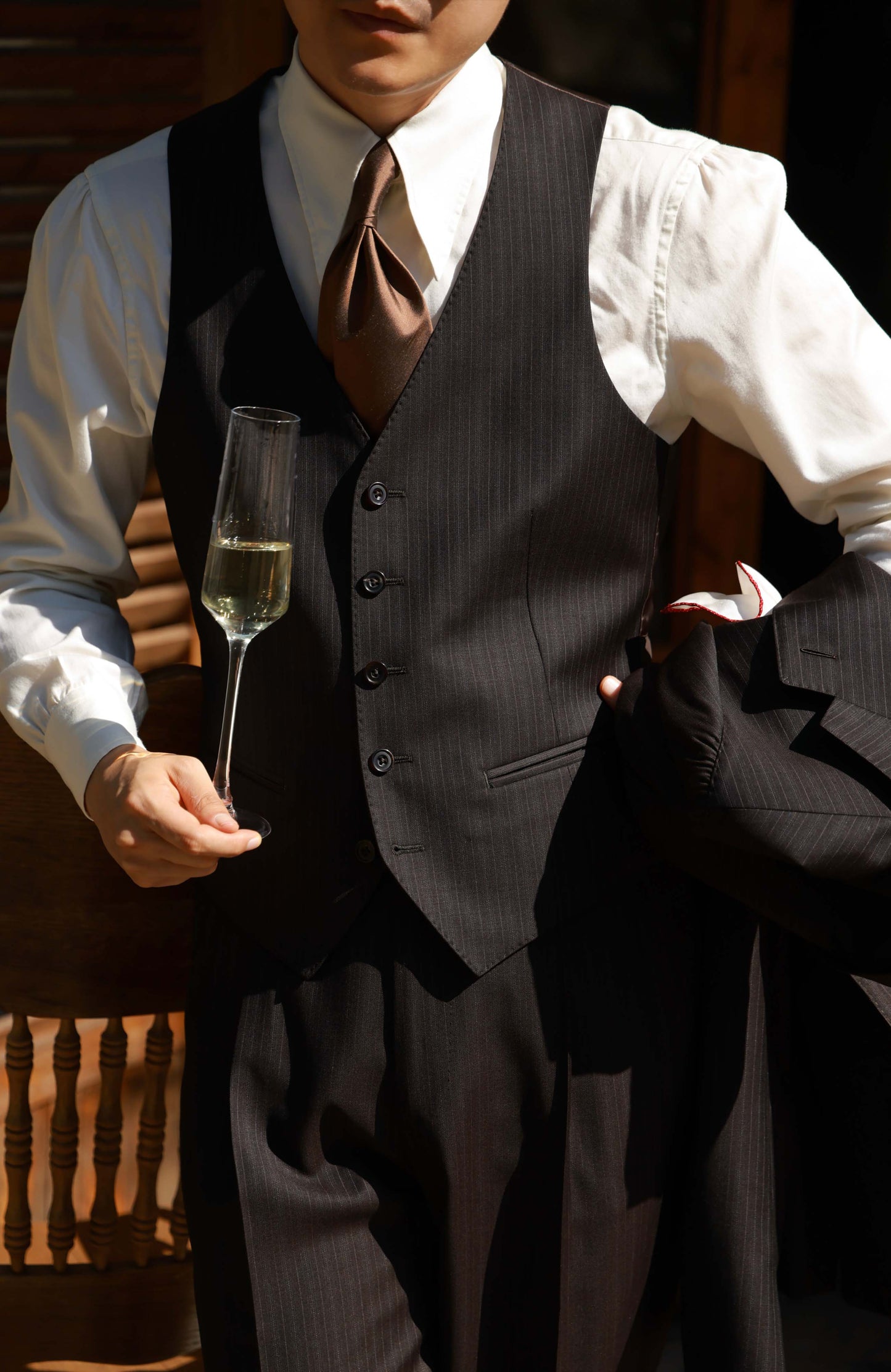 V-Neck Waistcoat in Pure Wool — Timeless Brown