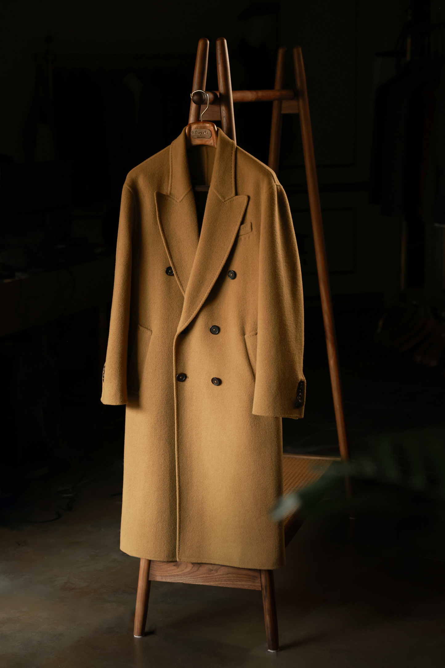 "Desert Smoke" Long Peak Lapel Double-faced Woolen Coat 