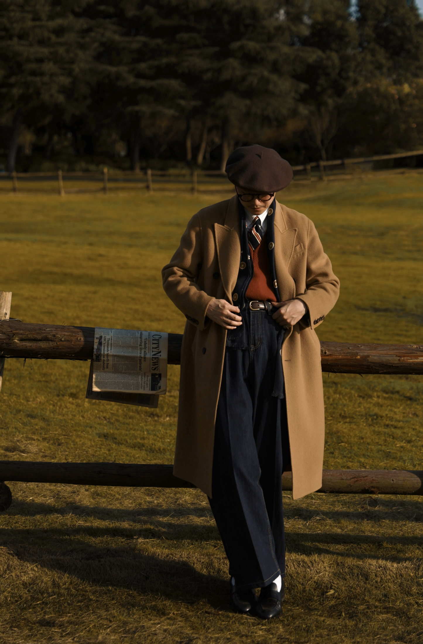 "Desert Smoke" Long Peak Lapel Double-faced Woolen Coat 