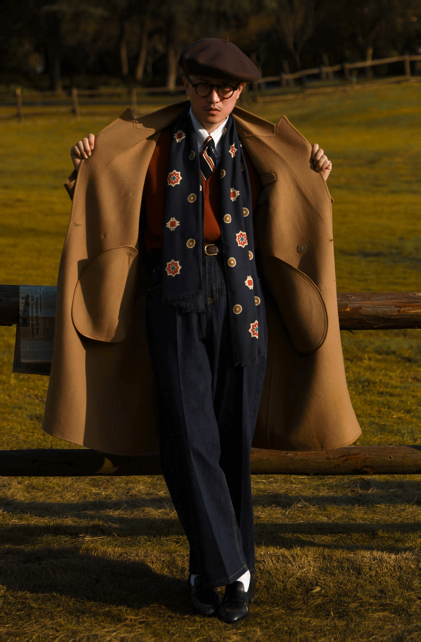 "Desert Smoke" Long Peak Lapel Double-faced Woolen Coat 