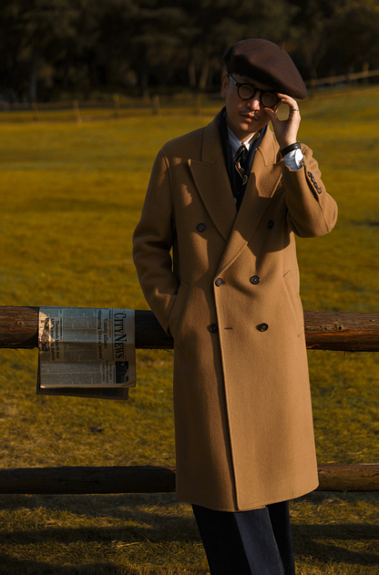 "Desert Smoke" Long Peak Lapel Double-faced Woolen Coat 