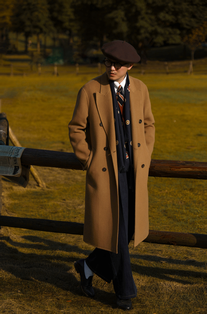 "Desert Smoke" Long Peak Lapel Double-faced Woolen Coat 