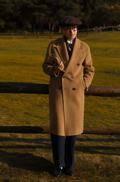 "Desert Smoke" Long Peak Lapel Double-faced Woolen Coat 