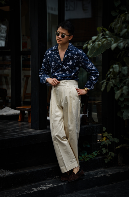 "Sand Color" Gurkha High Waist Wide Leg Casual Pants 