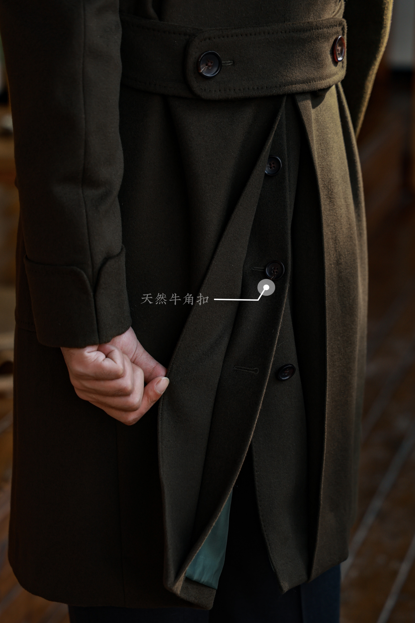 "Cedar Green" Peaked Lapel Polo Coat 