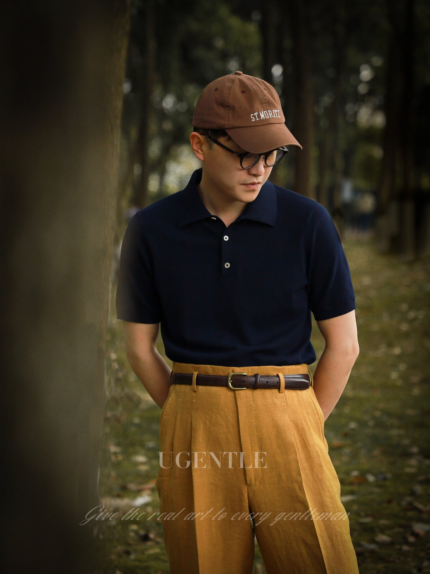 「Navy Blue」combed cotton Shell Buttons Knit Short-Sleeve Polo Shirt