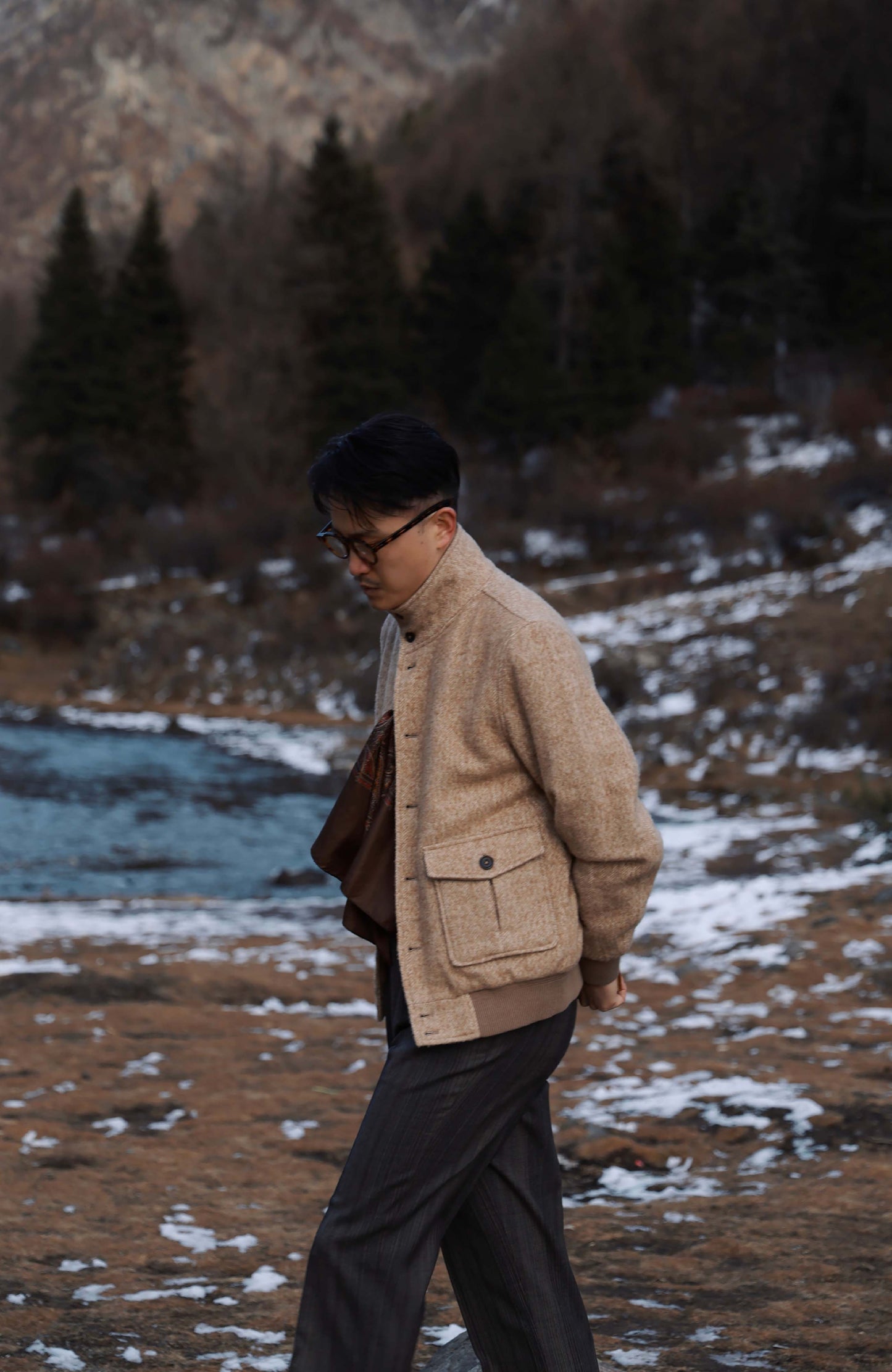 Art-Tuft Textured Herringbone A-1 Precision Jacket — Desert Dune