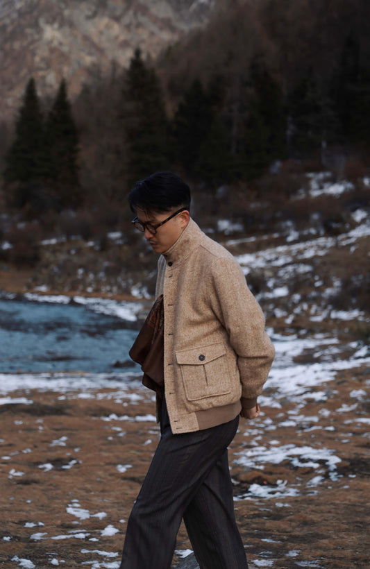 Art-Tuft Textured Herringbone A-1 Precision Jacket — Desert Dune