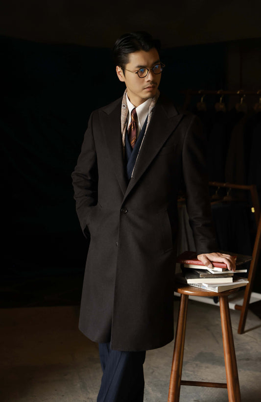 Half-Canvas Single-Breasted Wool Notched-Lapel Modified Chesterfield Overcoat — Ebony Brown