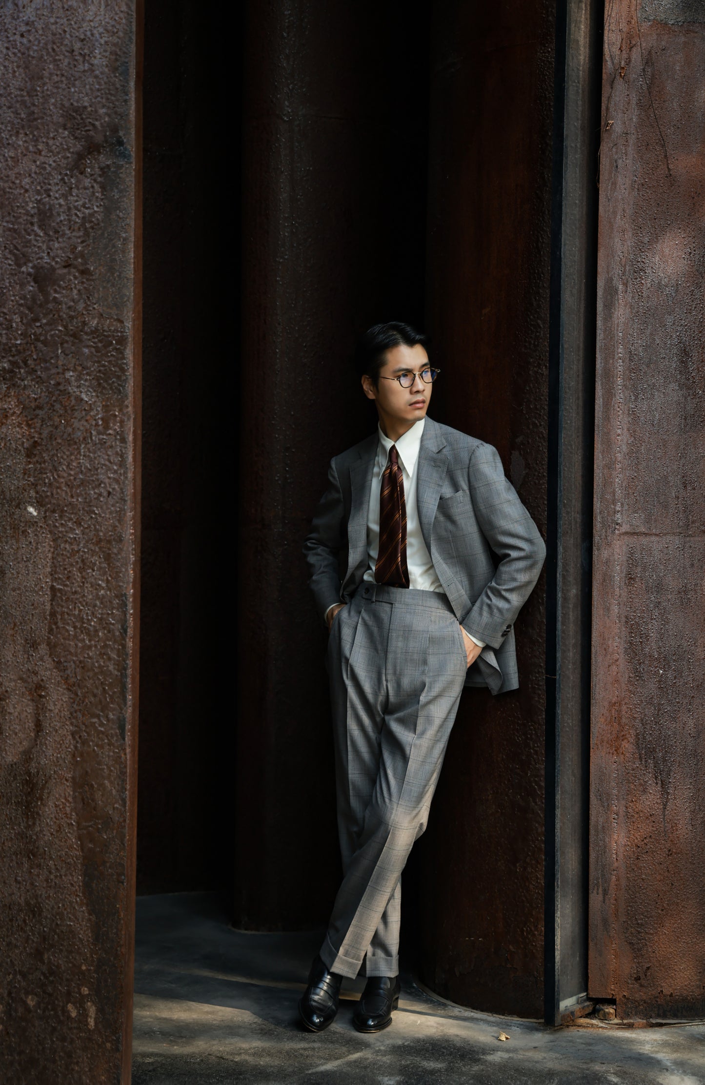 Half-Canvas Single-Breasted Suit Jacket — Grey Prince of Wales Check