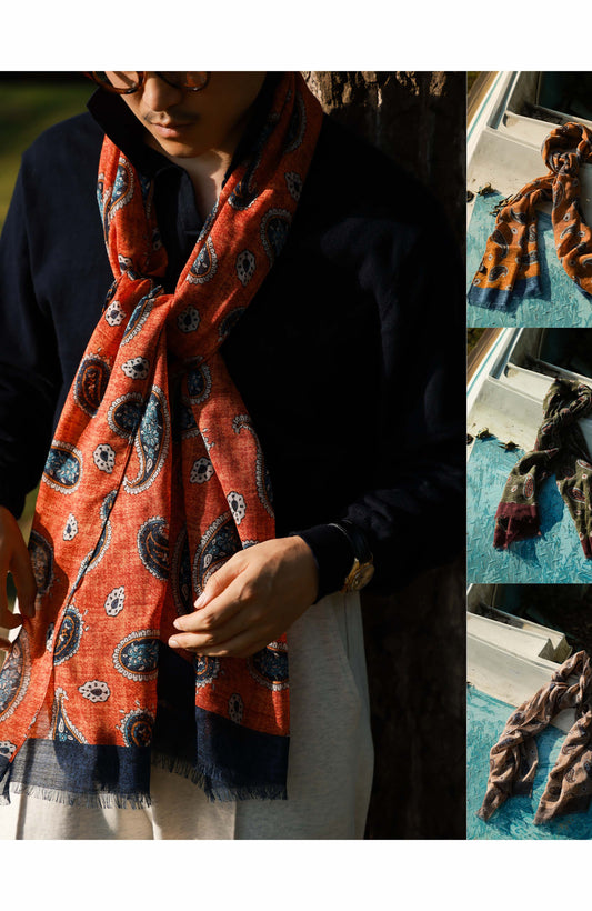 「Paisley」100% Merino Wool Shawl Scarf