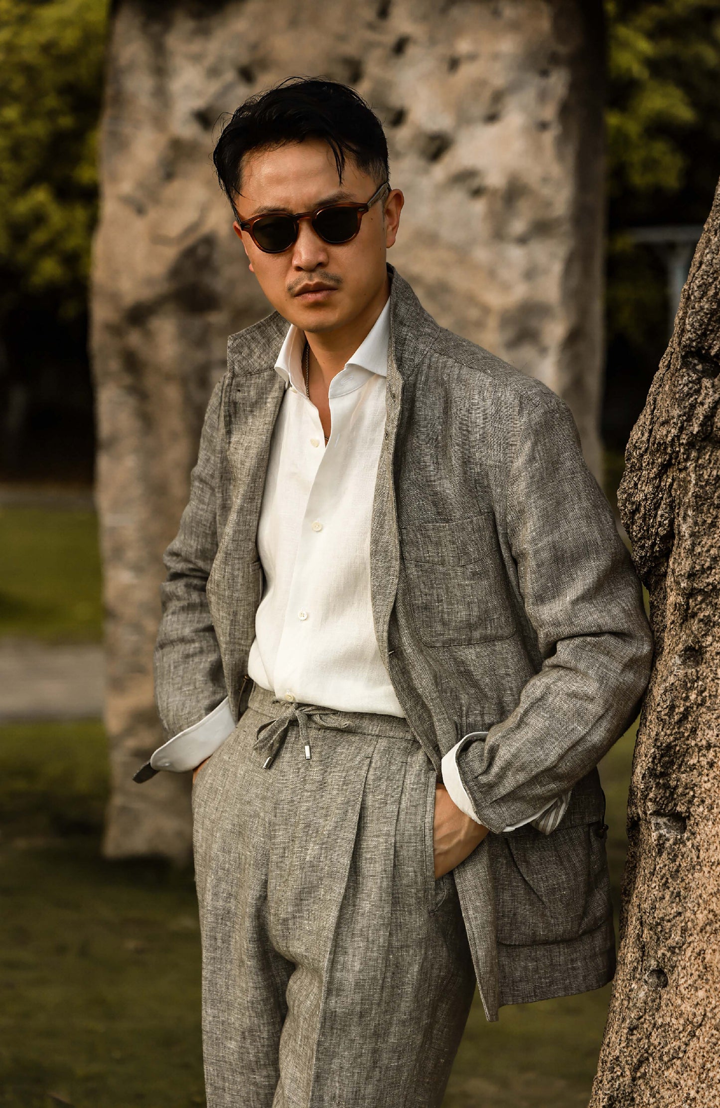 Linen Teba Safari Jacket — Moss Field Green