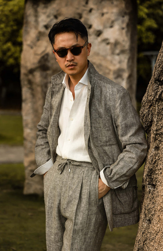 Linen Teba Safari Jacket — Moss Field Green