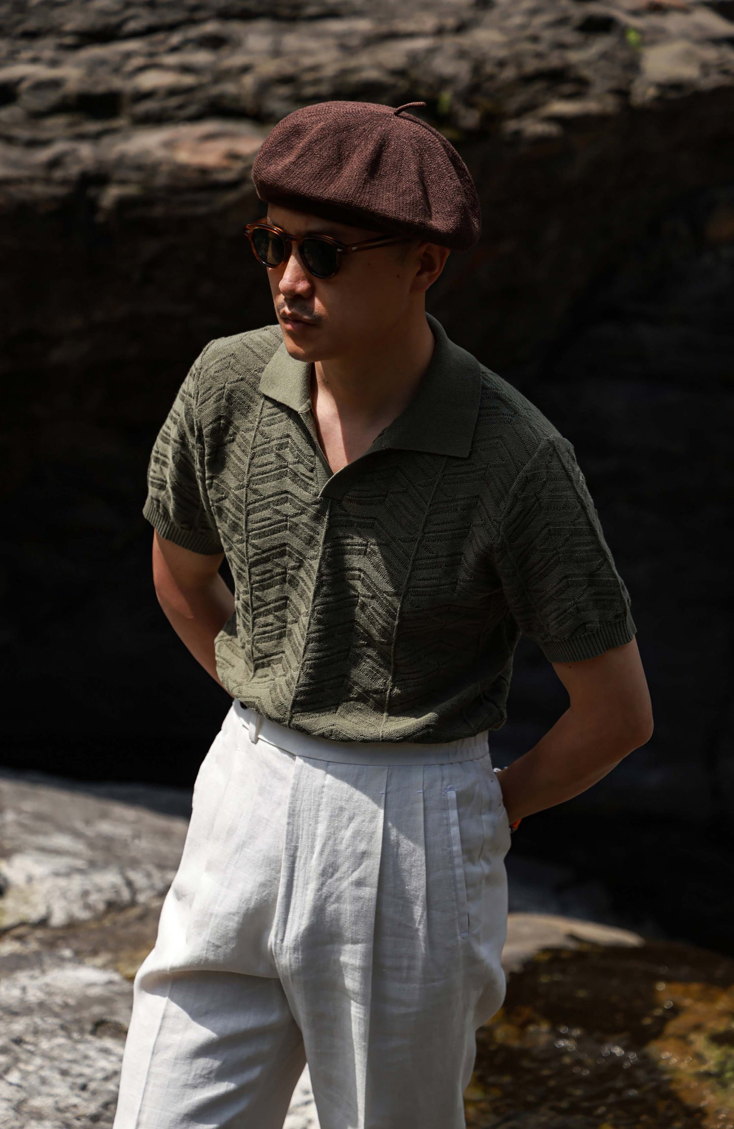 Pine-Texture High-Twist Cotton Short-Sleeve Polo — Pine Rock Green