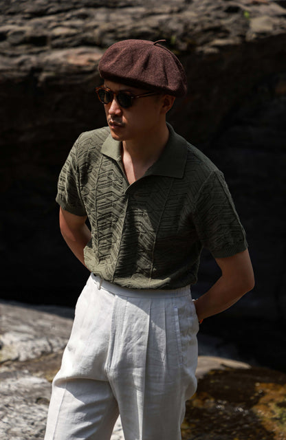 Pine-Texture High-Twist Cotton Short-Sleeve Polo — Pine Rock Green