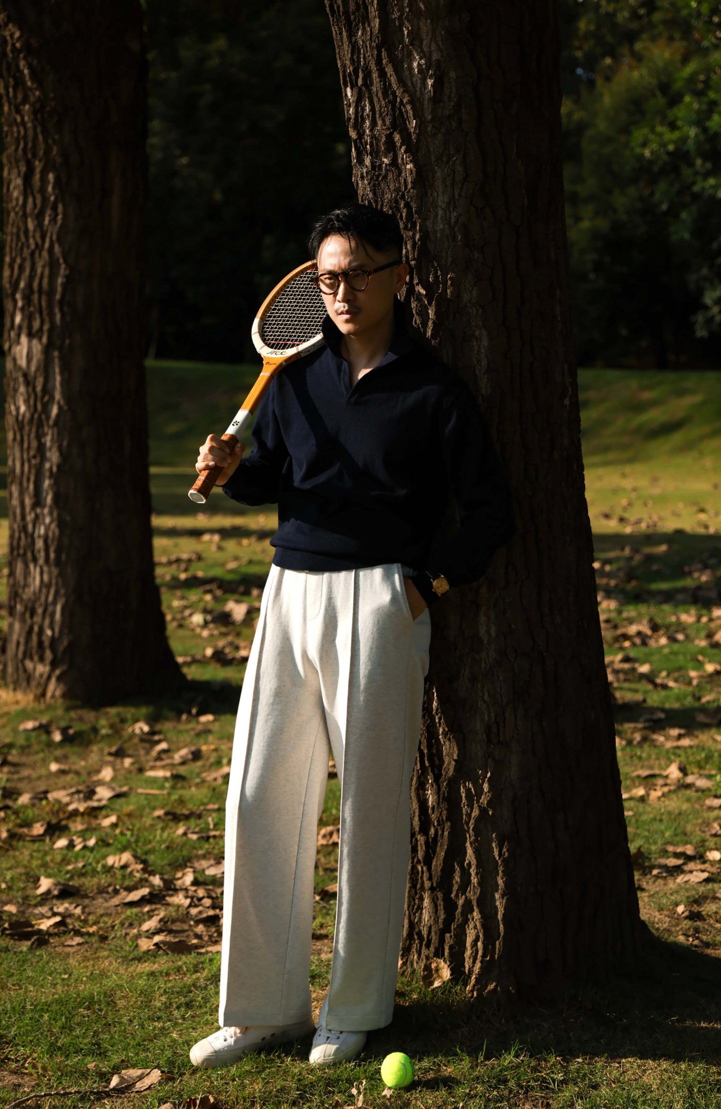 Cashmere Cotton One-Piece Polo Sweater — Midnight Blue