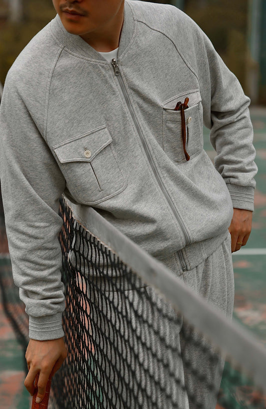 Linen Cotton Reversible Leisure Set — Mist Rock Grey Reversible Zip Lounge Jacket