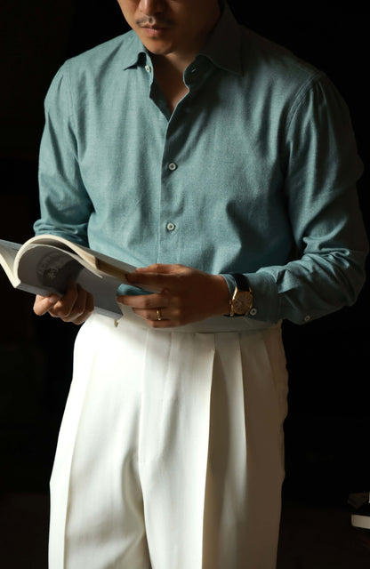 Brushed Cotton Wide-Spread Collar Shirt — Misty Green