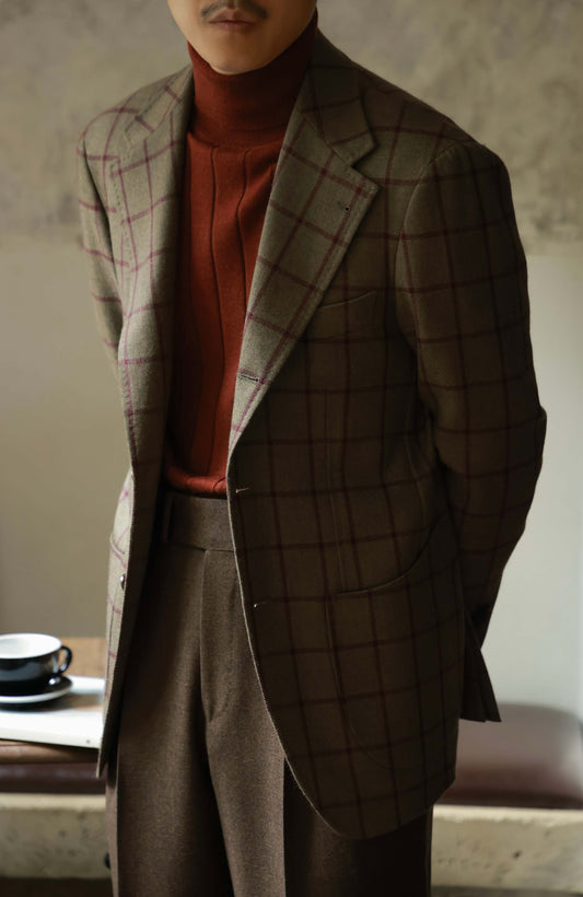 MOON Full-Canvas Single-Breasted Suit Jacket — Russet Windowpane