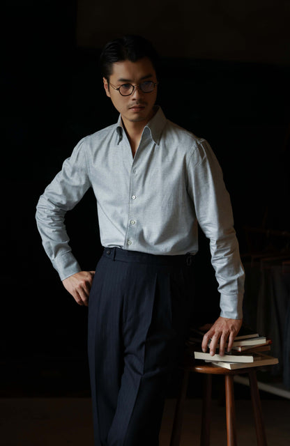 Brushed Cotton One-Piece Collar Shirt — Meteorite Grey Barleycorn