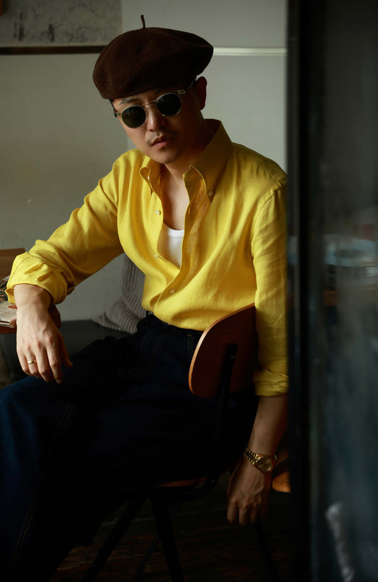 Linen Button-Down Collar Shirt — Lemon Zest