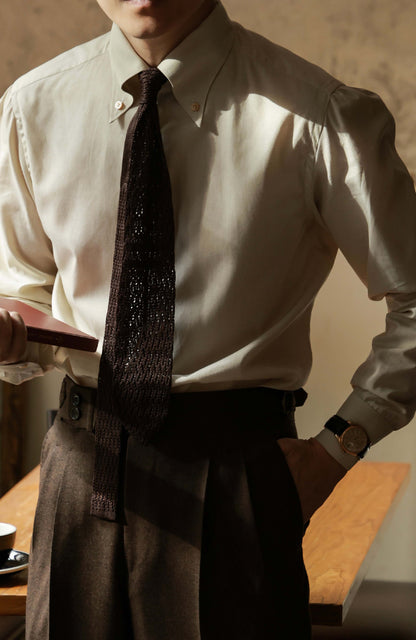 Handcrafted Button-down Collar Pure-Cotton Shirt — Oatmeal / Butter Yellow