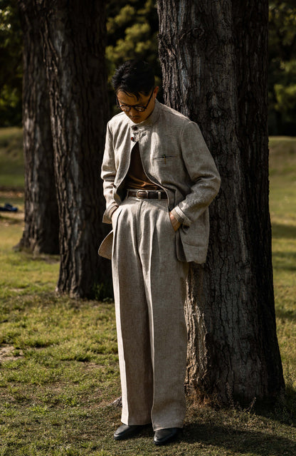 Non-Structured Heavyweight Linen Earl Jacket — Dune Beige