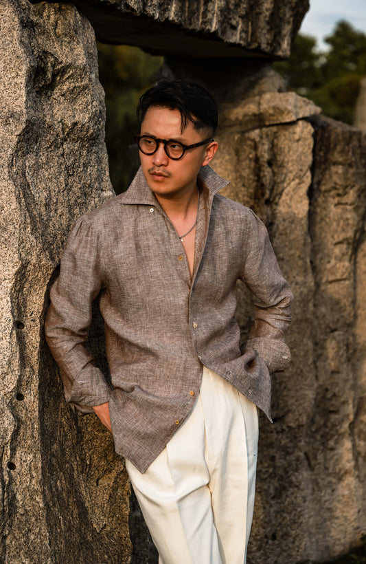 Linen One-Piece Collar Shirt — Rock Tea Brown