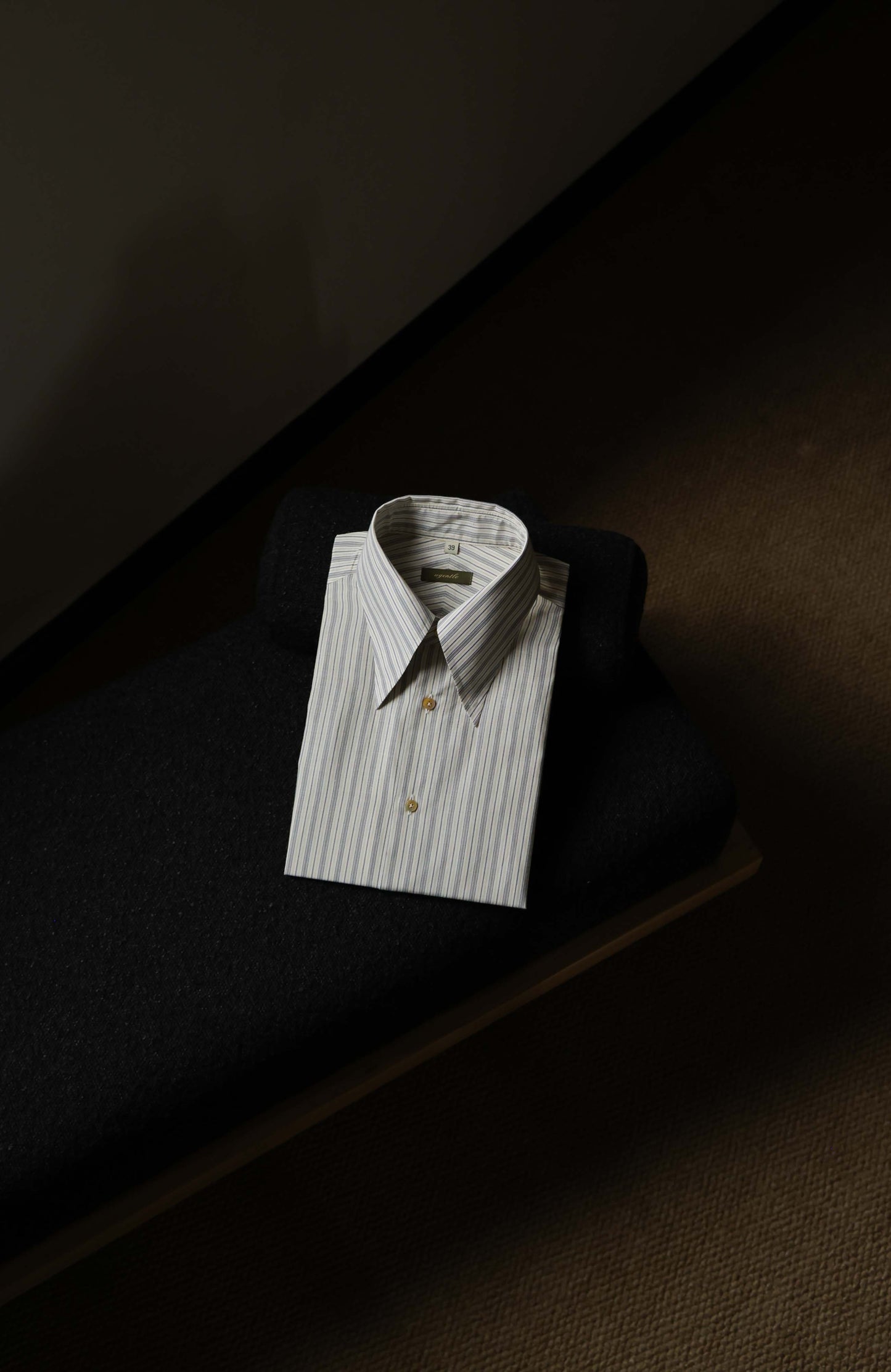 Japanese Silk-Cotton Handcrafted Long Point Collar Shirt — Golden Vein Stripe