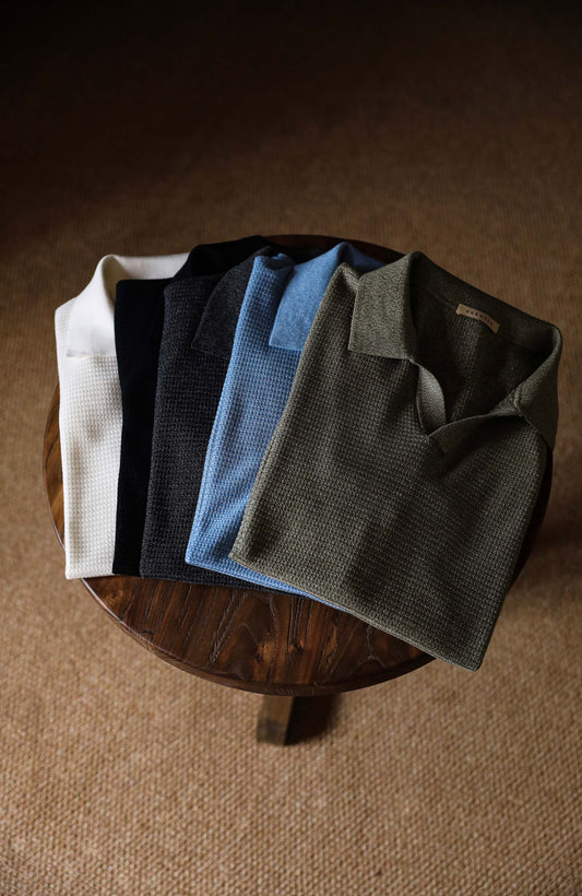 CloudTouch 16-Gauge Lyocell Knit Polo with Wheat Texture — Multiple Colors