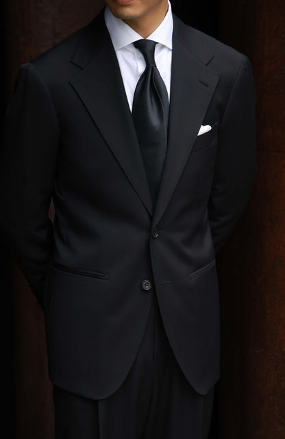 Tollegno 1900 Half-Canvas Single-Breasted Suit Jacket — Midnight Black