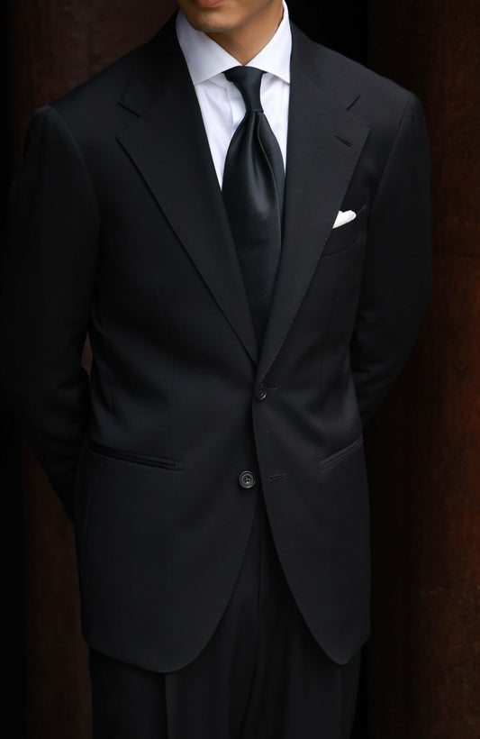 Tollegno 1900 Half-Canvas Single-Breasted Suit Jacket — Midnight Black