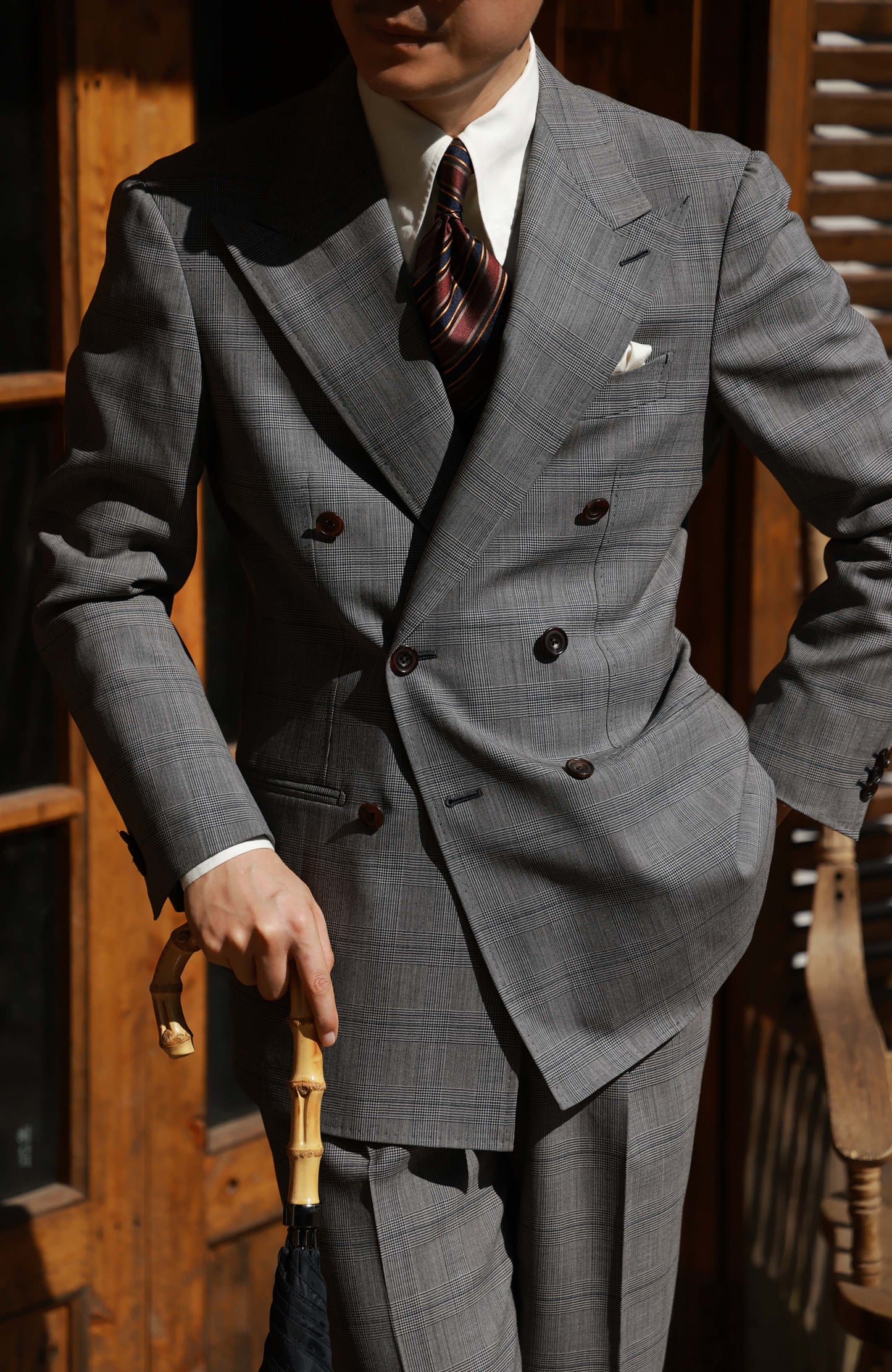 Half-Canvas Double-Breasted Suit Jacket — Grey Prince of Wales Check