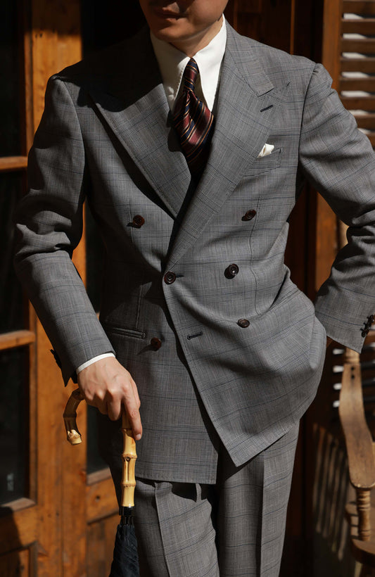 Half-Canvas Double-Breasted Suit Jacket — Grey Prince of Wales Check