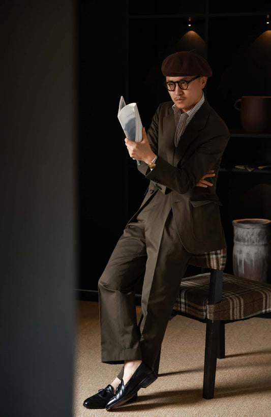 Japanese Heavyweight Cotton Herringbone Half-Canvas Single-Breasted Suit Jacket — Wild Moss