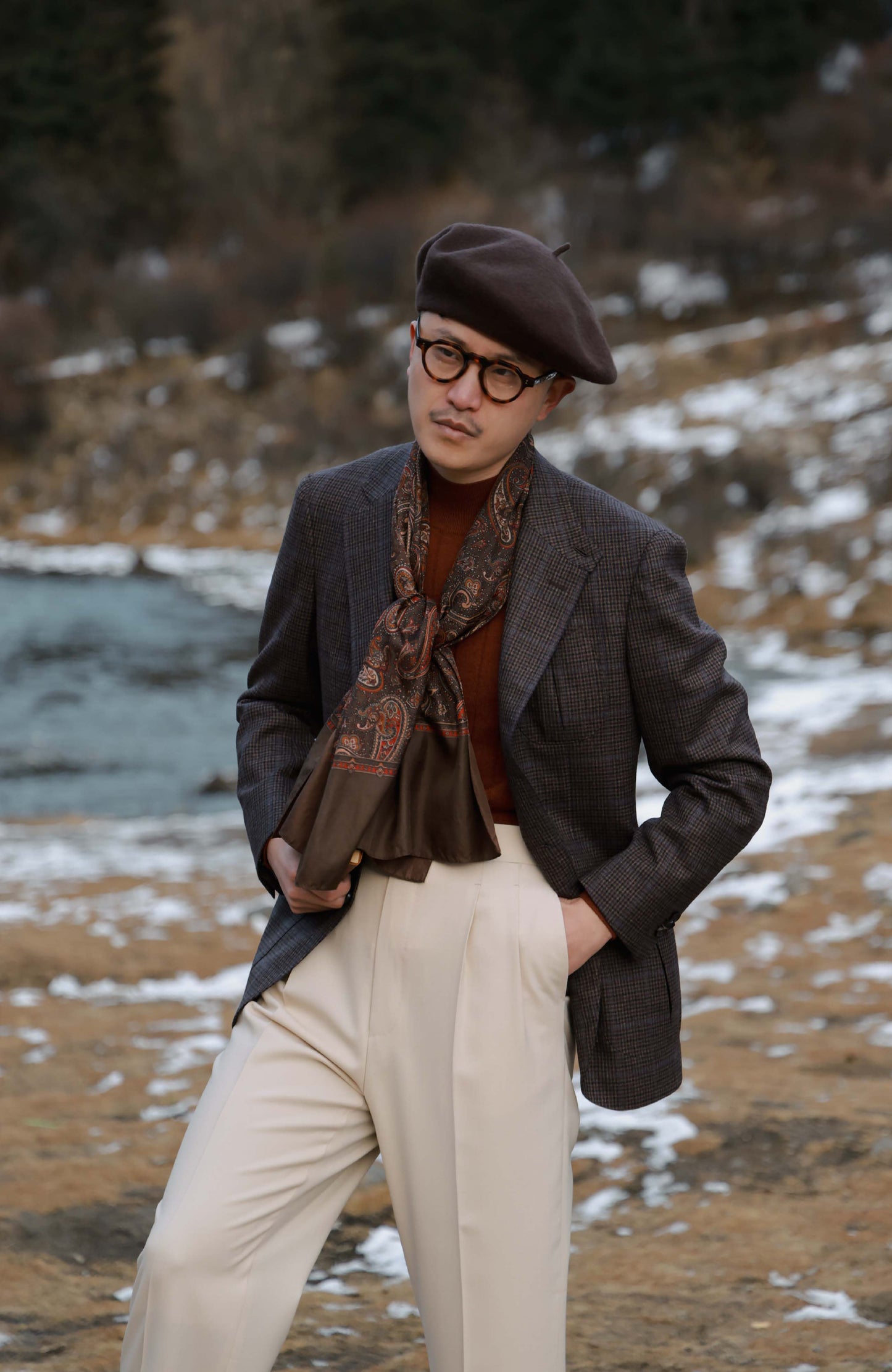 Half-Canvas Peak-Lapel Suit Jacket — Smoky Brown Check