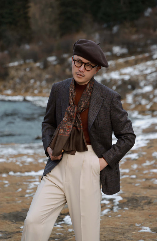 Half-Canvas Peak-Lapel Suit Jacket — Smoky Brown Check