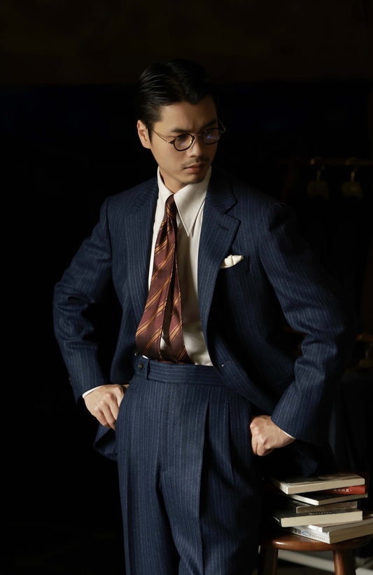 Half-Canvas Single-Breasted Suit Jacket — Parliament Blue Pinstripe
