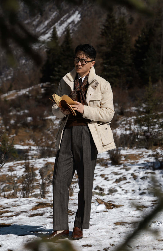 Speckled-Wool Detachable Down Alpine Jacket — Sand White