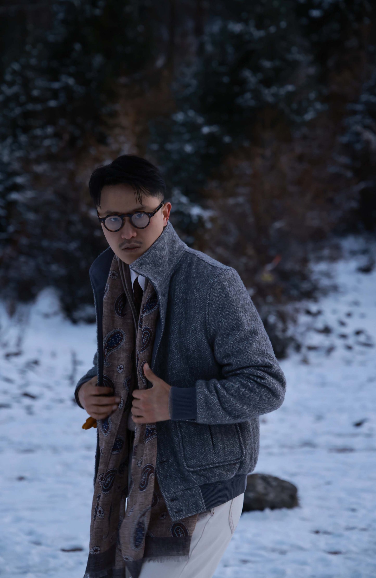 Art-Tuft Textured Herringbone A-1 Precision Jacket — Stone Trace Grey