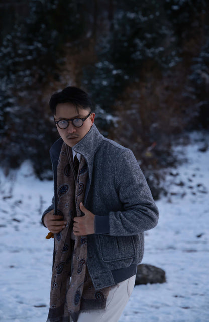 Art-Tuft Textured Herringbone A-1 Precision Jacket — Stone Trace Grey