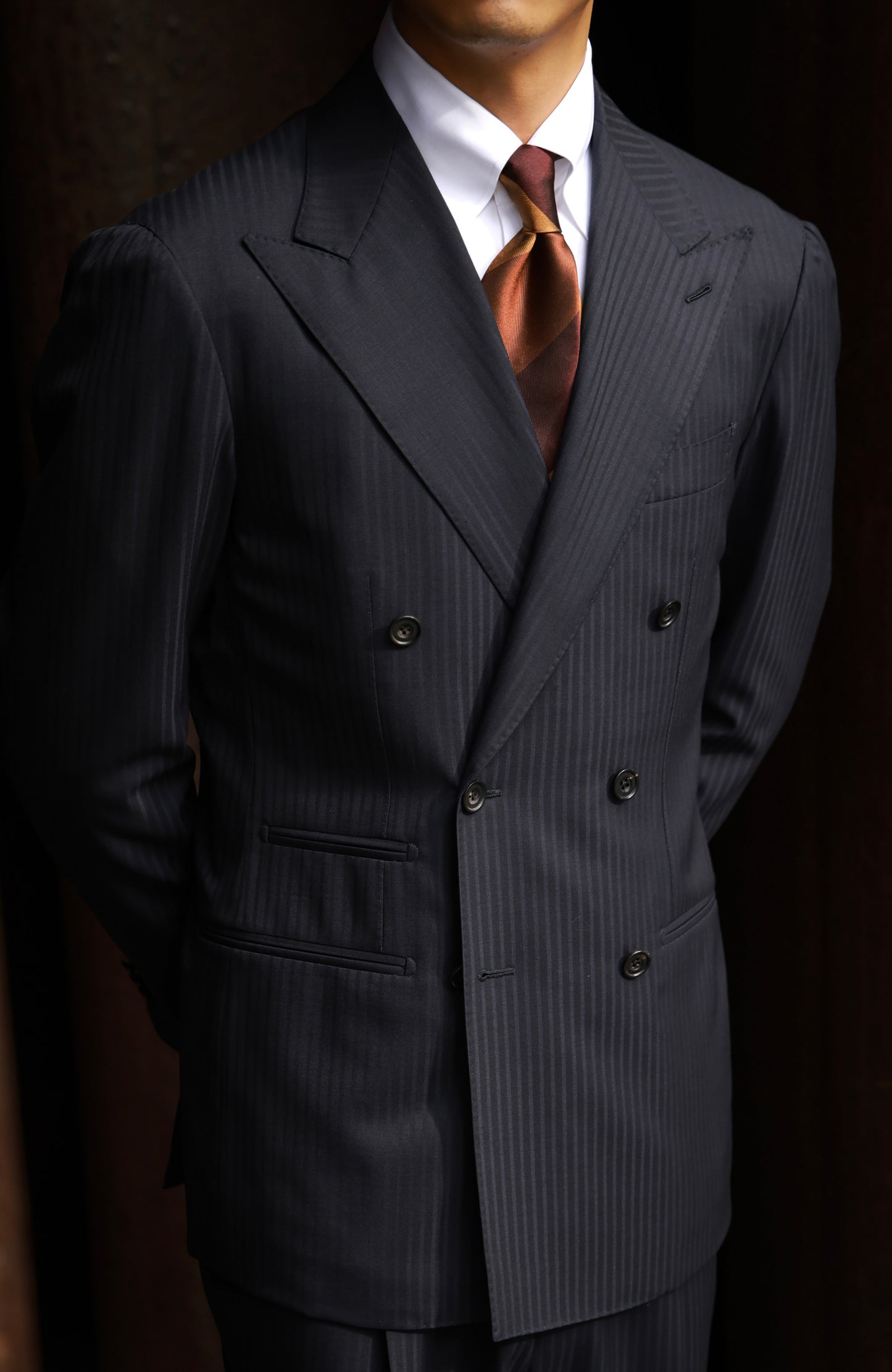 Suit Jacket with Full-Canvas and Notched Lapel(DORMEUIL)  — Pencil navy stripe