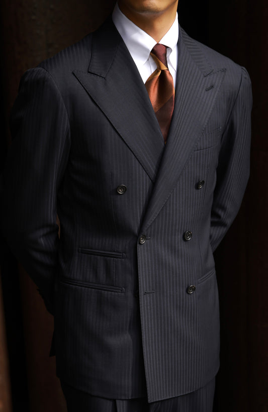 Suit Jacket with Full-Canvas and Notched Lapel(DORMEUIL)  — Pencil navy stripe