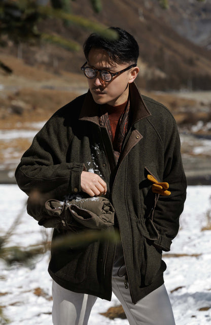 Tweed Charles Hunter Jacket with Detachable Goose-Down Liner — Forest Green
