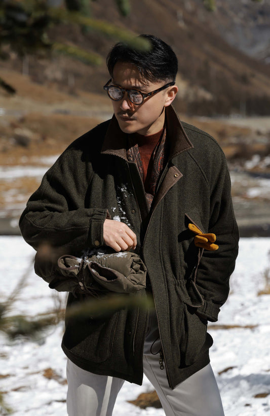 Tweed Charles Hunter Jacket with Detachable Goose-Down Liner — Forest Green